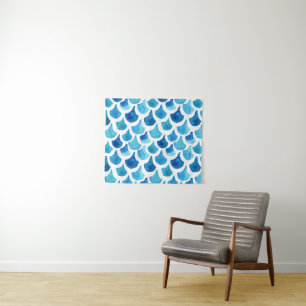 Blue Watercolor Scale Pattern Tapestry