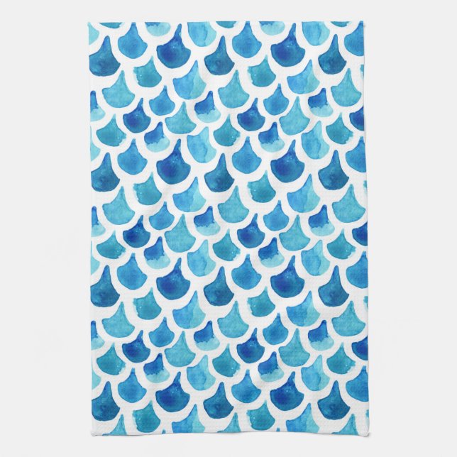 Blue Watercolor Scale Pattern Towel (Vertical)