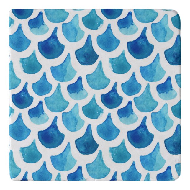 Blue Watercolor Scale Pattern Trivet (Front)