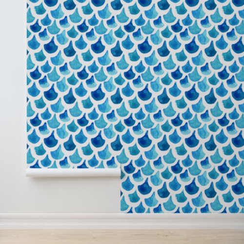 Blue Watercolor Scale Pattern Wallpaper