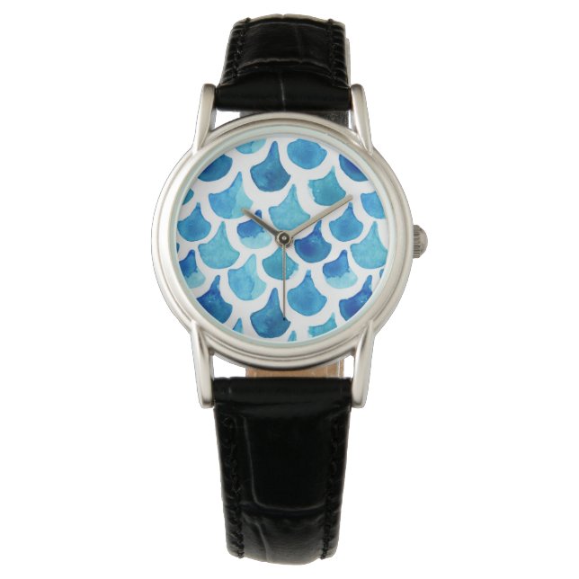 Blue Watercolor Scale Pattern Watch (Front)