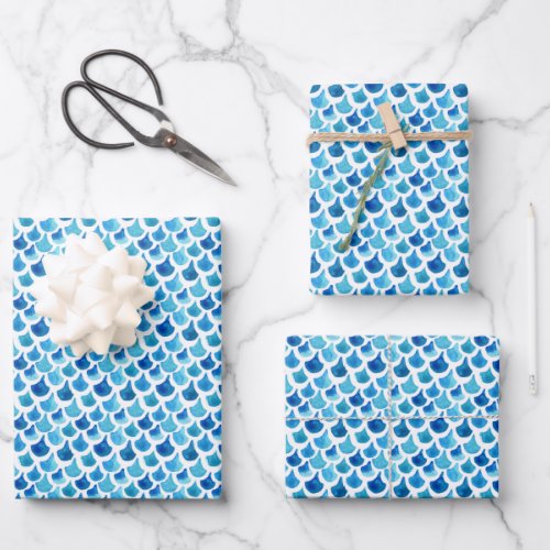 Blue Watercolor Scale Pattern Wrapping Paper Sheets