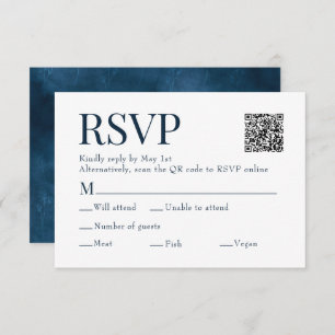 Blue Watercolor Scan Qr Code Meal Choice Wedding RSVP Card