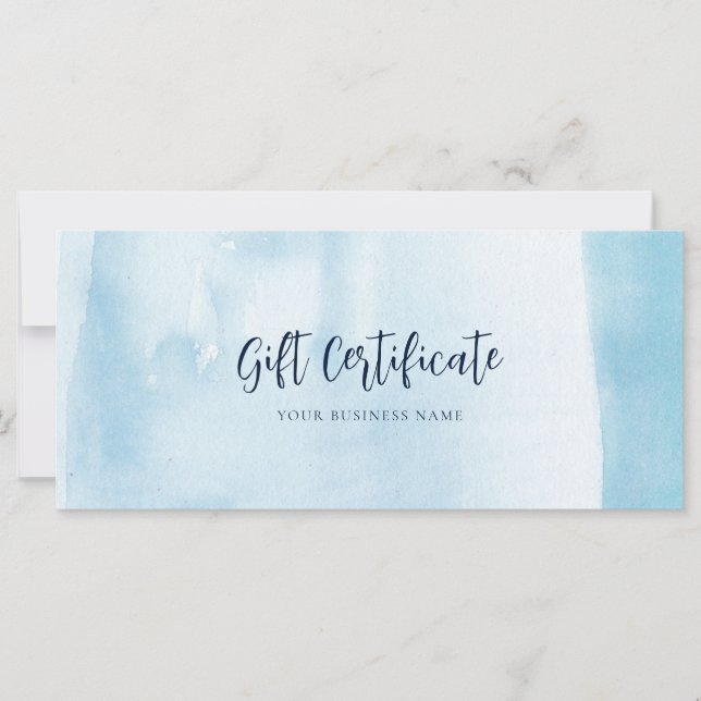 Blue Watercolor Script Modern Gift Certificate (Front)