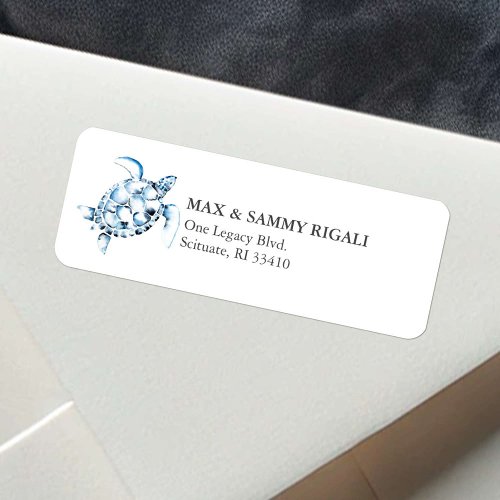 Blue Watercolor Sea Turtle Address Label