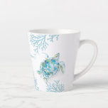 Blue Watercolor Sea Turtle Latte Mug<br><div class="desc">Add tropical style to your home with my witty latte mug in blue, green and white, featuring my original hand painted watercolor sea turtle, coral and starfish with the words Seas The Moment in hand lettered script typography. Personalize the words to Seas The Day or however you like. Watercolor Artwork...</div>