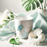 Blue Watercolor Sea Turtle Latte Mug<br><div class="desc">Add tropical style to your home with my witty latte mug in blue, green and white, featuring my original hand painted watercolor sea turtle, coral and starfish with the words Seas The Moment in hand lettered script typography. Personalize the words to Seas The Day or however you like. Watercolor Artwork...</div>