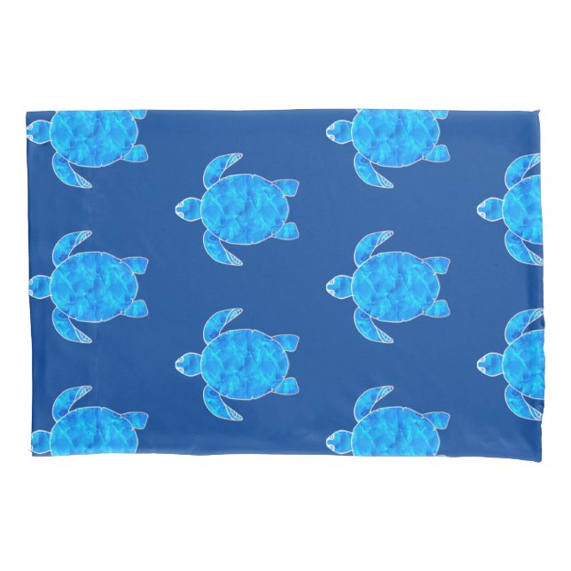 Blue Watercolor Sea Turtle Pattern  Pillow Case (Front)