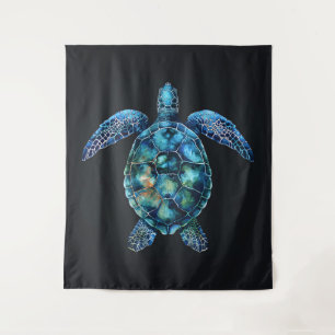 Blue Watercolor Sea Turtle Tapestry