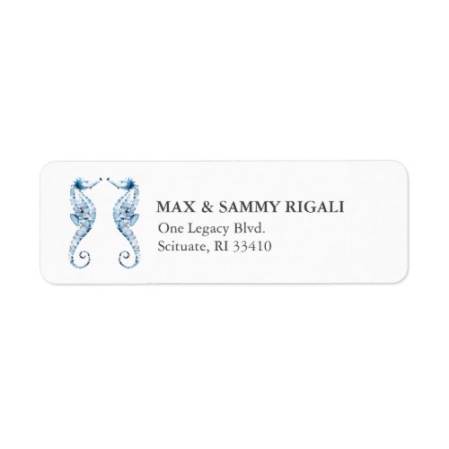 Blue Watercolor Seahorse Address Label