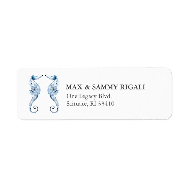 Blue Watercolor Seahorse Address Label (Front)