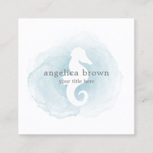 Blue Watercolor Seahorse Business Card