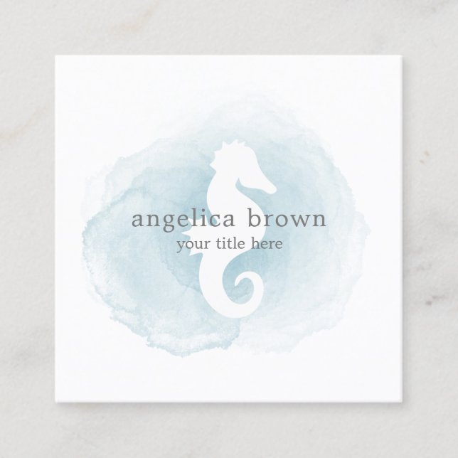 Blue Watercolor Seahorse Business Card (Front)