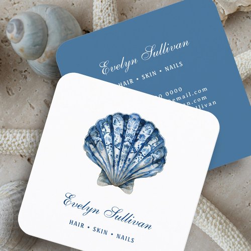 Blue watercolor seashell logo business card