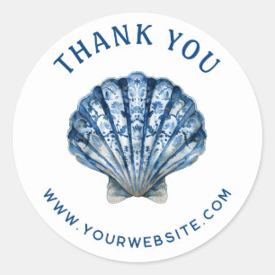 Blue watercolor seashell logo business thank you classic round sticker