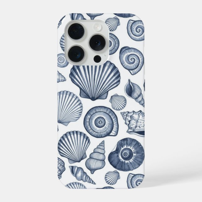Blue Watercolor Seashell Pattern Coastal Nautical  Iphone Case (Back)
