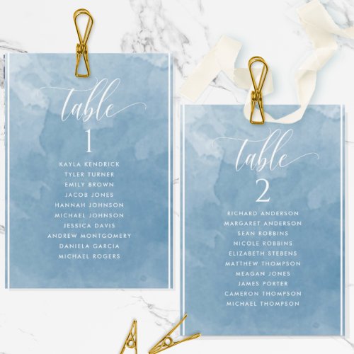 Blue Watercolor Seating Plan Card with Guest Names