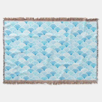 Blue Watercolor Seigaiha Pattern Throw Blanket by KeikoPrints at Zazzle
