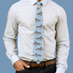 Blue Watercolor Sharks Pattern Neck Tie