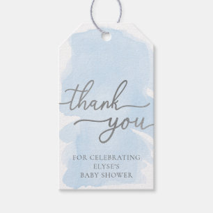 Blue Watercolor Silver Baby Shower Gift Tags