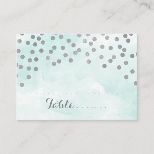 Blue Watercolor Silver Confetti Place Setting Card