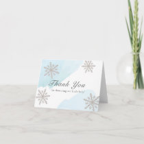 Blue Watercolor Silver Snowflakes Baby Shower Thank You Card