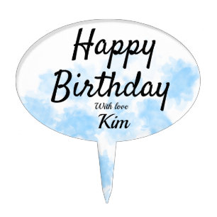 Blue watercolor simple birthday add your name cust cake topper