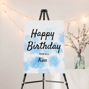 Blue watercolor simple birthday add your name cust foam board