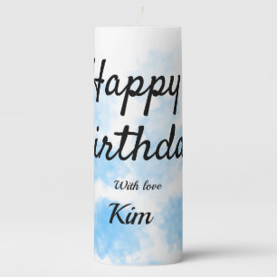 Blue watercolor simple birthday add your name cust pillar candle