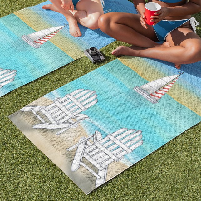 Blue Watercolor Simple Coastal Beach Sailboat Towel (Creator Uploaded)