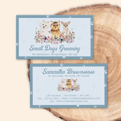 Blue Watercolor Small Dogs Paw Print Pet Sitter Business Card
