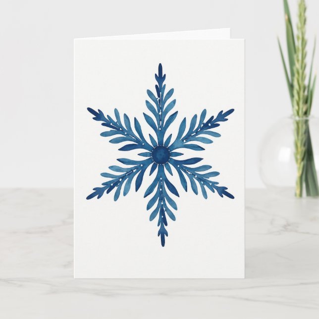 Blue Watercolor Snowflake Card (Front)