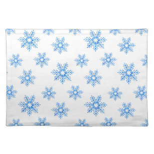 Blue Watercolor Snowflake Pattern Cloth Placemat
