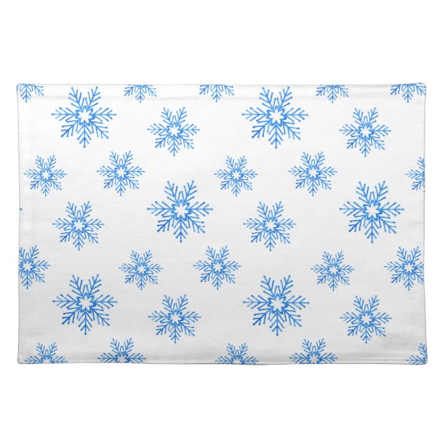 Blue Watercolor Snowflake Pattern Cloth Placemat (Front)