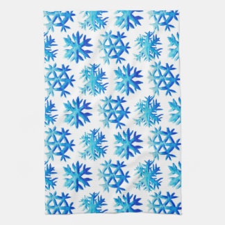 Blue Watercolor Snowflake Pattern Kitchen Towel