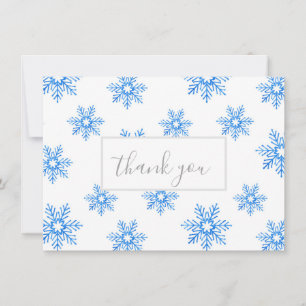 Blue Watercolor Snowflake Pattern Thank You Card