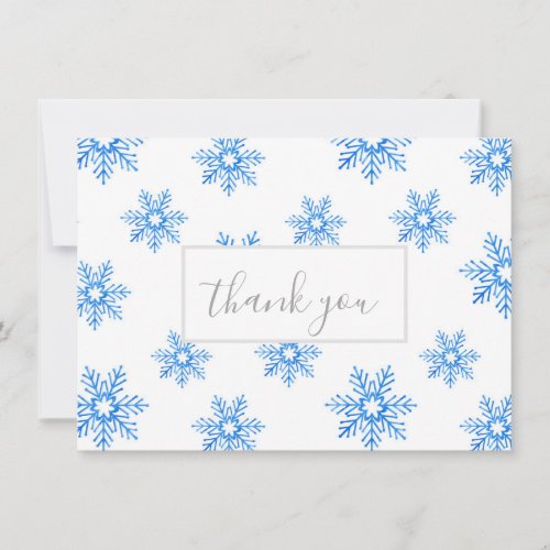 Blue Watercolor Snowflake Pattern Thank You Card