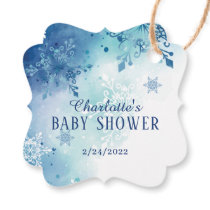 Blue Watercolor Snowflakes Baby Shower Favor  Favor Tags