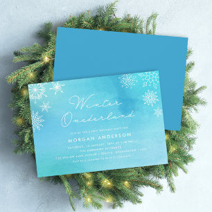 Blue Watercolor Snowflakes First Birthday Party Invitation