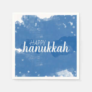 Blue Watercolor Snowflakes Happy Hanukkah Napkins