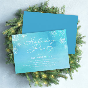Blue Watercolor Snowflakes Holiday Party Invitation