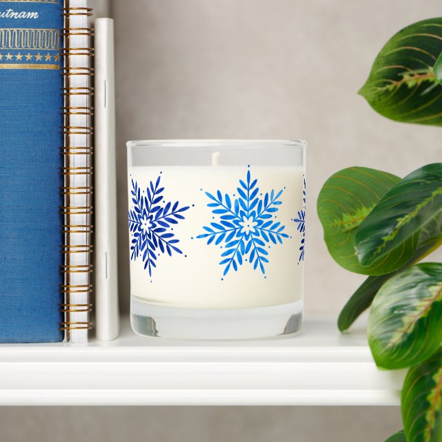 Blue Watercolor Snowflakes Scented Candle (Shelf)