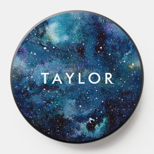 Blue Watercolor Space Galaxy Stars Name PopSocket