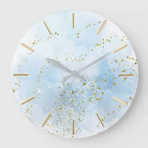 blue watercolor splash faux glitter design large clock