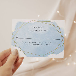 Blue Watercolor Splash, Gold Geo Frame Reply Card