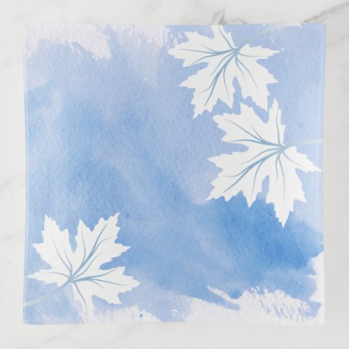 Blue watercolor splash maple leaves modern trinket tray