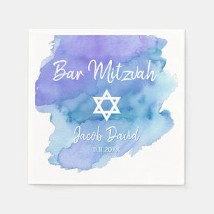 Blue Watercolor Star of David Bar Mitzvah Napkins