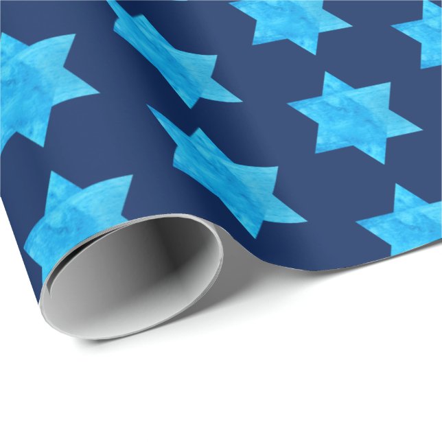 Blue Watercolor Star of David Jewish Holidays Wrapping Paper (Roll Corner)
