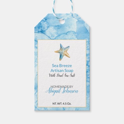 Blue Watercolor Starfish Beach Theme Soap Gift Tags