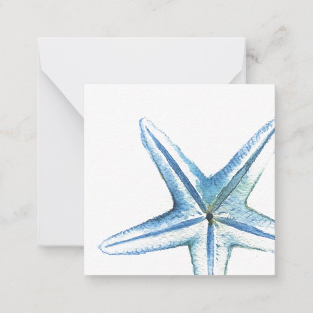 Blue Watercolor Starfish Mini Note Card (Front)